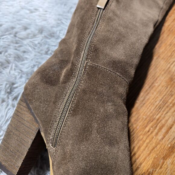 Sbicca Gusto Womens Size 7 Over the Knee Tie Tan Suede Leather 3.5" Heel Boots - Picture 2 of 13